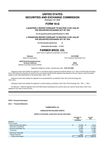 Thumbnail Farmer Brothers
 10-Q Quarterly Report FY 