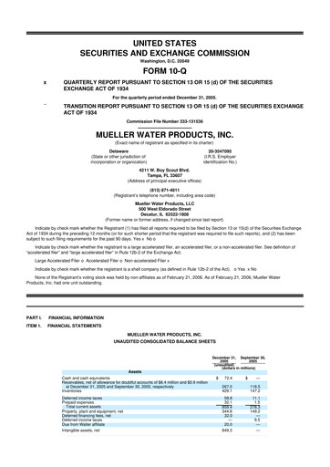 Thumbnail Mueller Water Products
 10-Q Quarterly Report FY 
