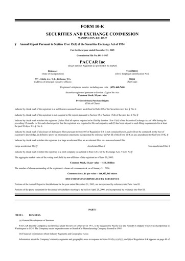 Thumbnail Paccar 10-K Annual Report 