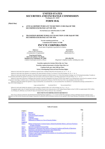 Thumbnail Incyte 10-K Annual Report 