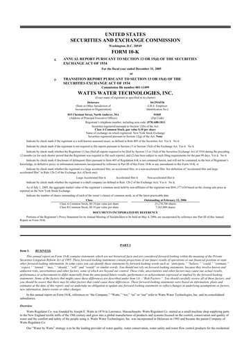 Thumbnail Watts Water Technologies
 10-K Annual Report 