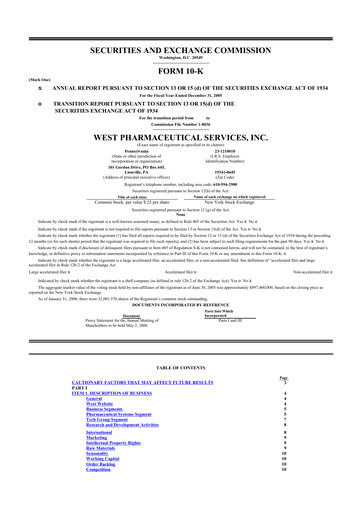 Thumbnail West Pharmaceutical Services 10-K Annual Report 