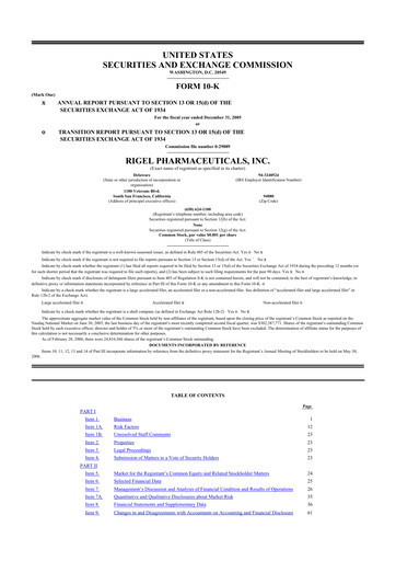 Thumbnail Rigel Pharmaceuticals 10-K Annual Report 
