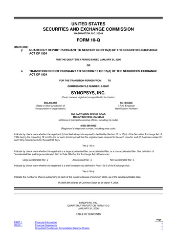 Thumbnail Synopsys 10-Q Quarterly Report FY 