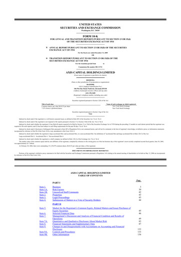 Miniature AXIS Capital
 10-K Rapport annuel 