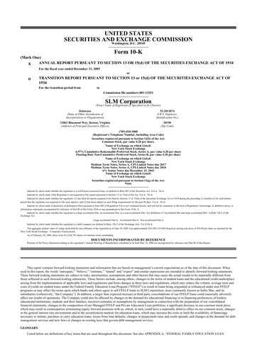 Miniature SLM Corporation (Sallie Mae) 10-K Rapport annuel 