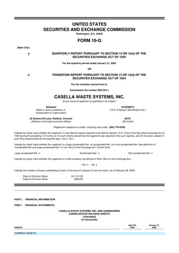 Thumbnail Casella Waste Systems
 10-Q Quarterly Report FY 