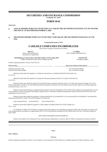 Thumbnail Carlisle Companies
 10-K Annual Report 