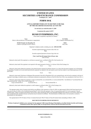 Thumbnail Rush Enterprises
 10-K Annual Report 