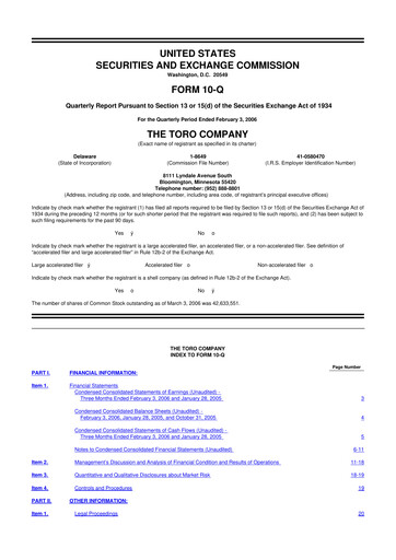 Thumbnail The Toro Company
 10-Q Quarterly Report FY 