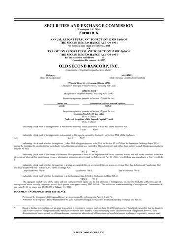 Thumbnail Old Second Bancorp 10-K Annual Report 