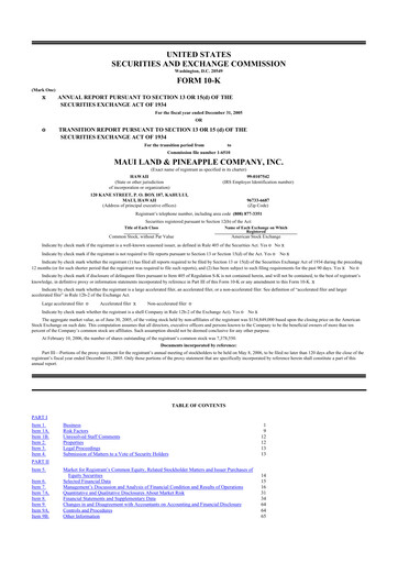 Miniature Maui Land & Pineapple Company 10-K Rapport annuel 