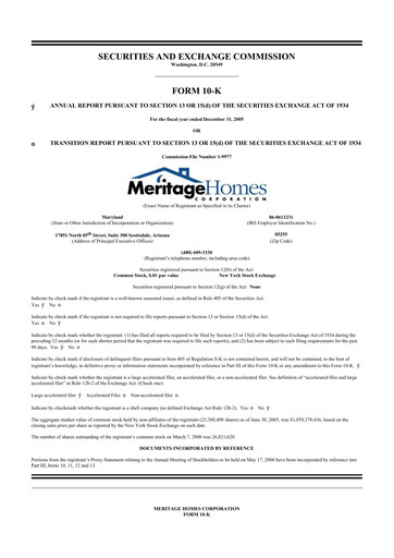 Thumbnail Meritage Homes 10-K Annual Report 