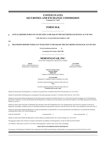 Thumbnail Morningstar
 10-K Annual Report 