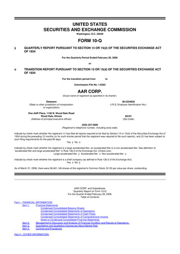 Thumbnail AAR 10-Q Quarterly Report FY 