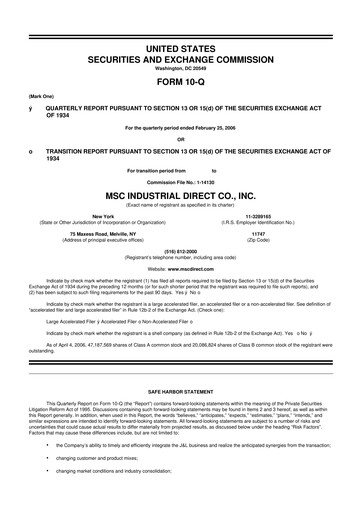 Thumbnail MSC Industrial Direct 10-Q Quarterly Report FY 