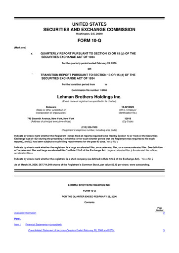 Thumbnail Lehman Brothers 10-Q Quarterly Report FY 