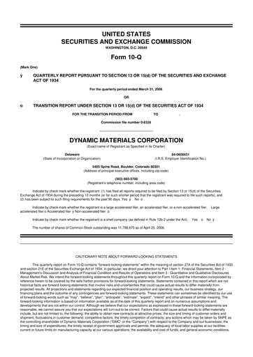 Miniature DMC Global 10-Q Rapport trimestriel  