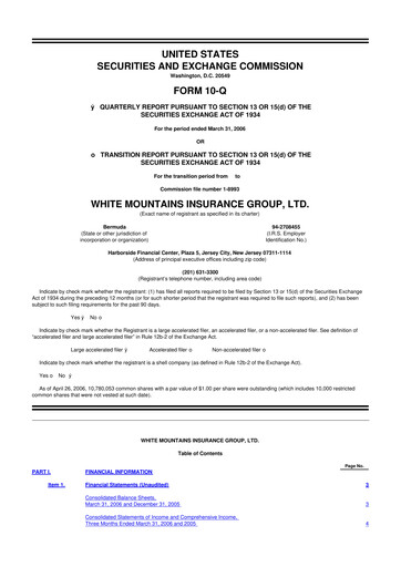 Miniature White Mountains Insurance Group 10-Q Rapport trimestriel  