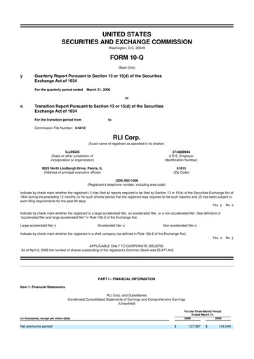Thumbnail RLI Corp.
 10-Q Quarterly Report FY 