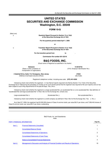 Vorschaubild B&G Foods

 10-Q Quartalsbericht  