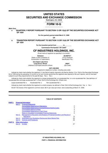 Miniature CF Industries
 10-Q Rapport trimestriel  