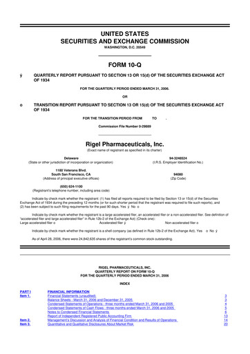 Thumbnail Rigel Pharmaceuticals 10-Q Quarterly Report FY 
