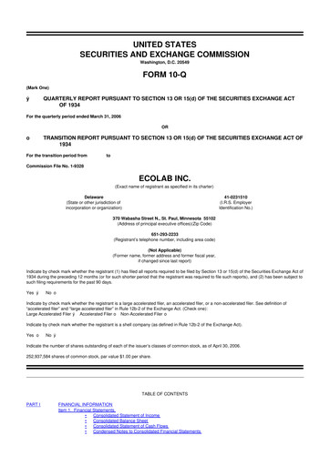 Miniature Ecolab 10-Q Rapport trimestriel  