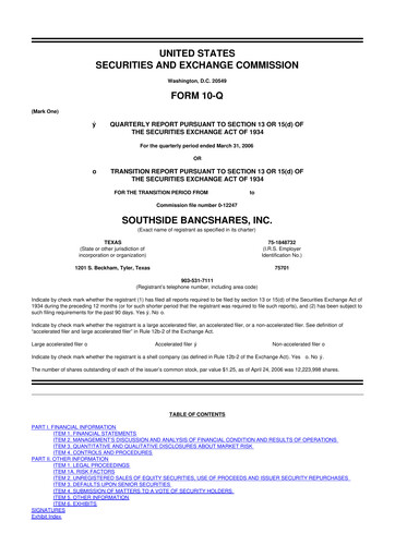 Miniature Southside Bancshares 10-Q Rapport trimestriel  