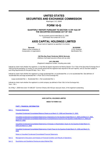 Miniature AXIS Capital
 10-Q Rapport trimestriel  
