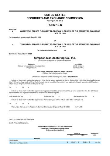 Thumbnail Simpson Manufacturing Company
 10-Q Quarterly Report FY 