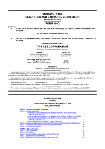 Miniature AES 10-Q Rapport trimestriel  
