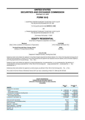 Thumbnail Equity Residential
 10-Q Quarterly Report FY 