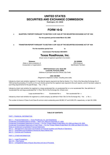 Thumbnail Texas Roadhouse
 10-Q Quarterly Report FY 