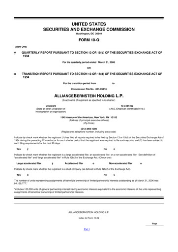 Thumbnail AllianceBernstein 10-Q Quarterly Report FY 