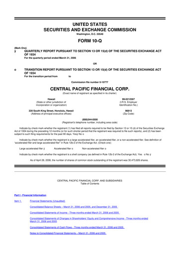 Thumbnail Central Pacific Financial 10-Q Quarterly Report FY 