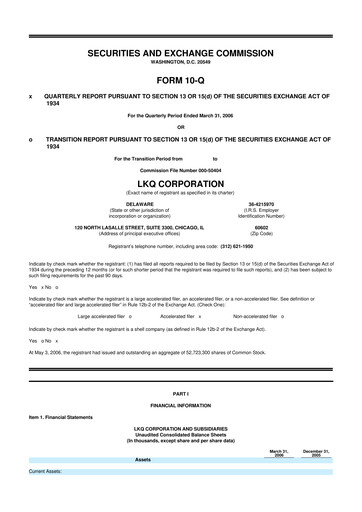 Thumbnail LKQ Corporation 10-Q Quarterly Report FY 
