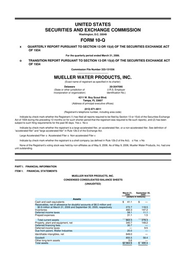 Thumbnail Mueller Water Products
 10-Q Quarterly Report FY 