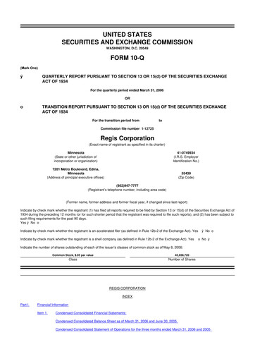 Thumbnail Regis Corporation
 10-Q Quarterly Report FY 