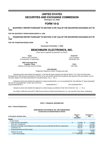 Thumbnail Benchmark Electronics
 10-Q Quarterly Report FY 