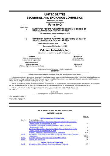 Thumbnail Valmont Industries
 10-Q Quarterly Report FY 