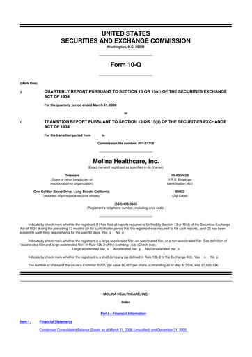 Thumbnail Molina Healthcare
 10-Q Quarterly Report FY 