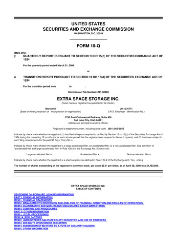 Miniature Extra Space Storage
 10-Q Rapport trimestriel  