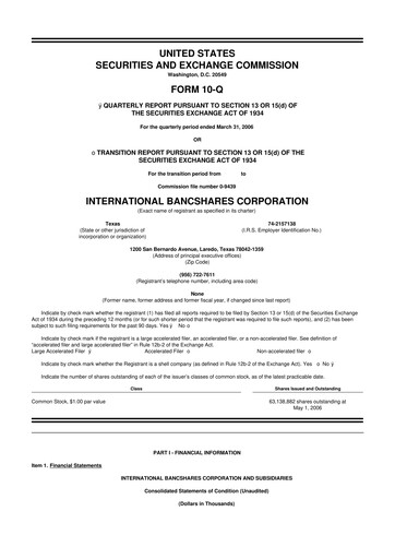 Thumbnail International Bancshares Corp 10-Q Quarterly Report FY 