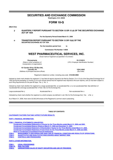 Thumbnail West Pharmaceutical Services 10-Q Quarterly Report FY 