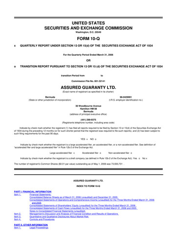 Miniature Assured Guaranty 10-Q Rapport trimestriel  