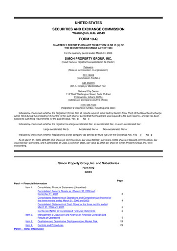 Thumbnail Simon Property Group 10-Q Quarterly Report FY 