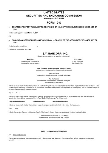 Thumbnail Stock Yards Bancorp 10-Q Quarterly Report FY 