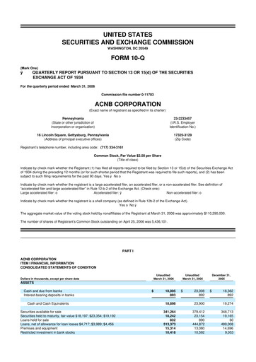 Thumbnail ACNB Corporation
 10-Q Quarterly Report FY 