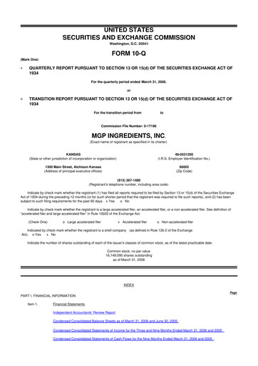 Thumbnail MGP Ingredients 10-Q Quarterly Report FY 